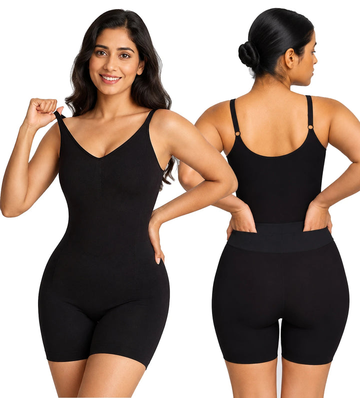 Easyslide Bathroom-Friendly V-Neck Bodysuit Shapewear BodyShaper with Built-In Bra
