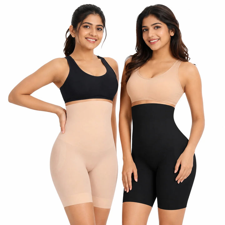 High Waist Body Shaper Shorts – Black & Skin Combo (Pack of 2)