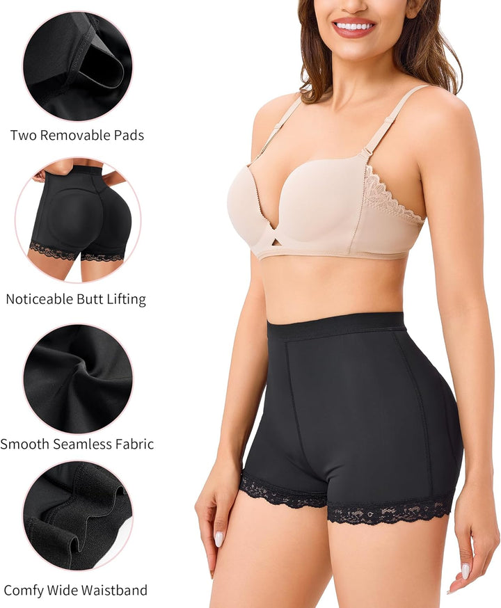 Black Women's Butt Lifting Shapewear Shorts+2
