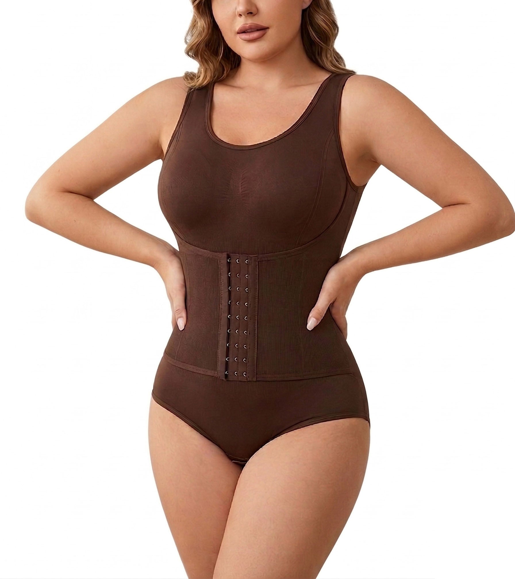 brown-tummy-control-hook-bodysuit-for-women
